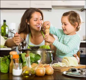 cooking in kitchen